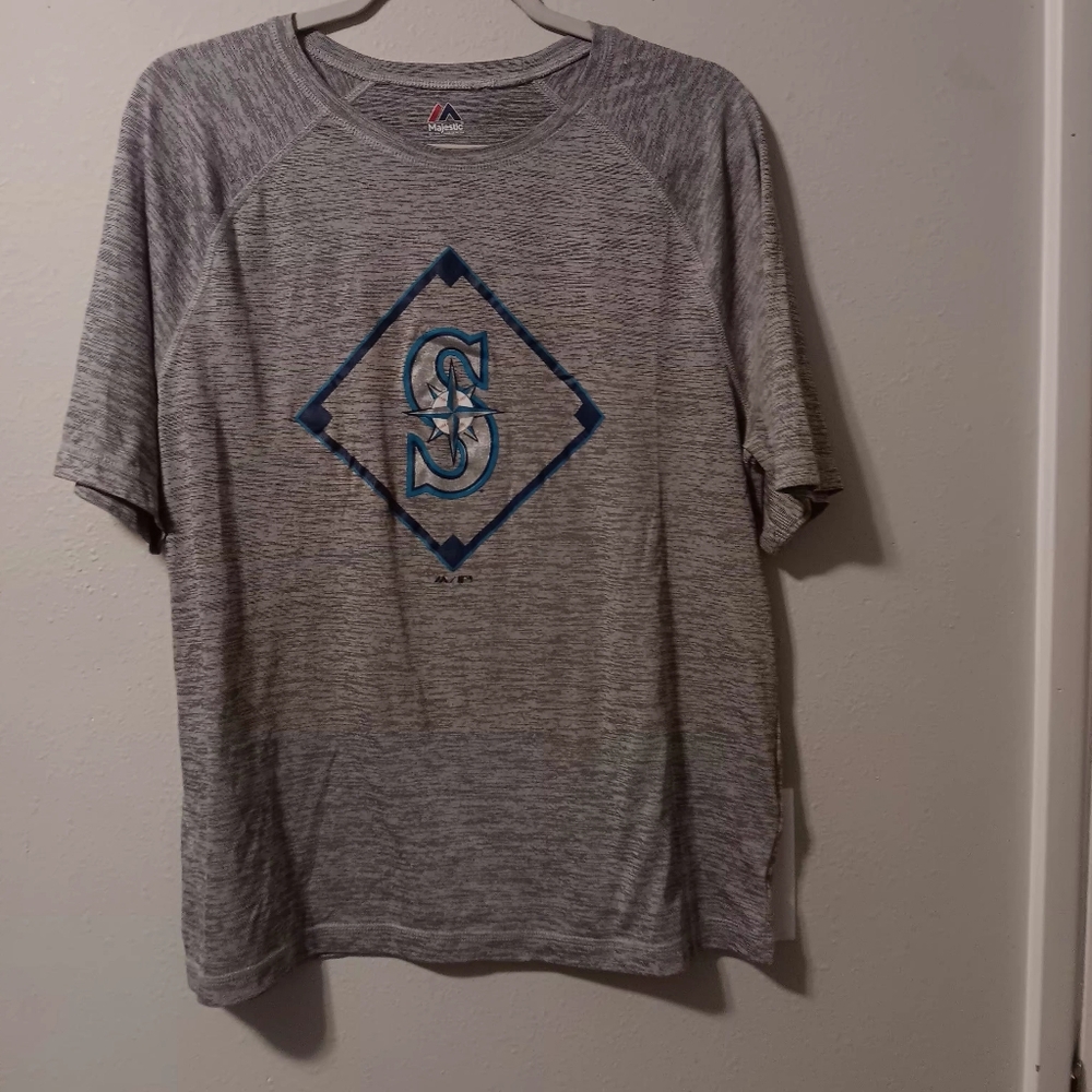 Majestic Men's Heather Gray Seattle Mariners Short-Sleeve Logo Tee - Picture 9 of 11